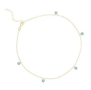 14k Yellow Gold Evil Eye Anklet
