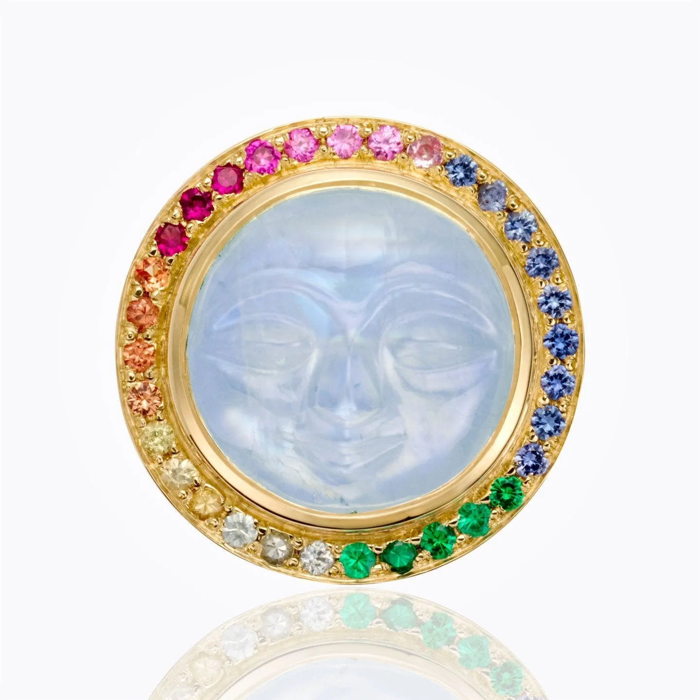 18K Astrid Ring with Blue Moonstone Face and mix color sapphire