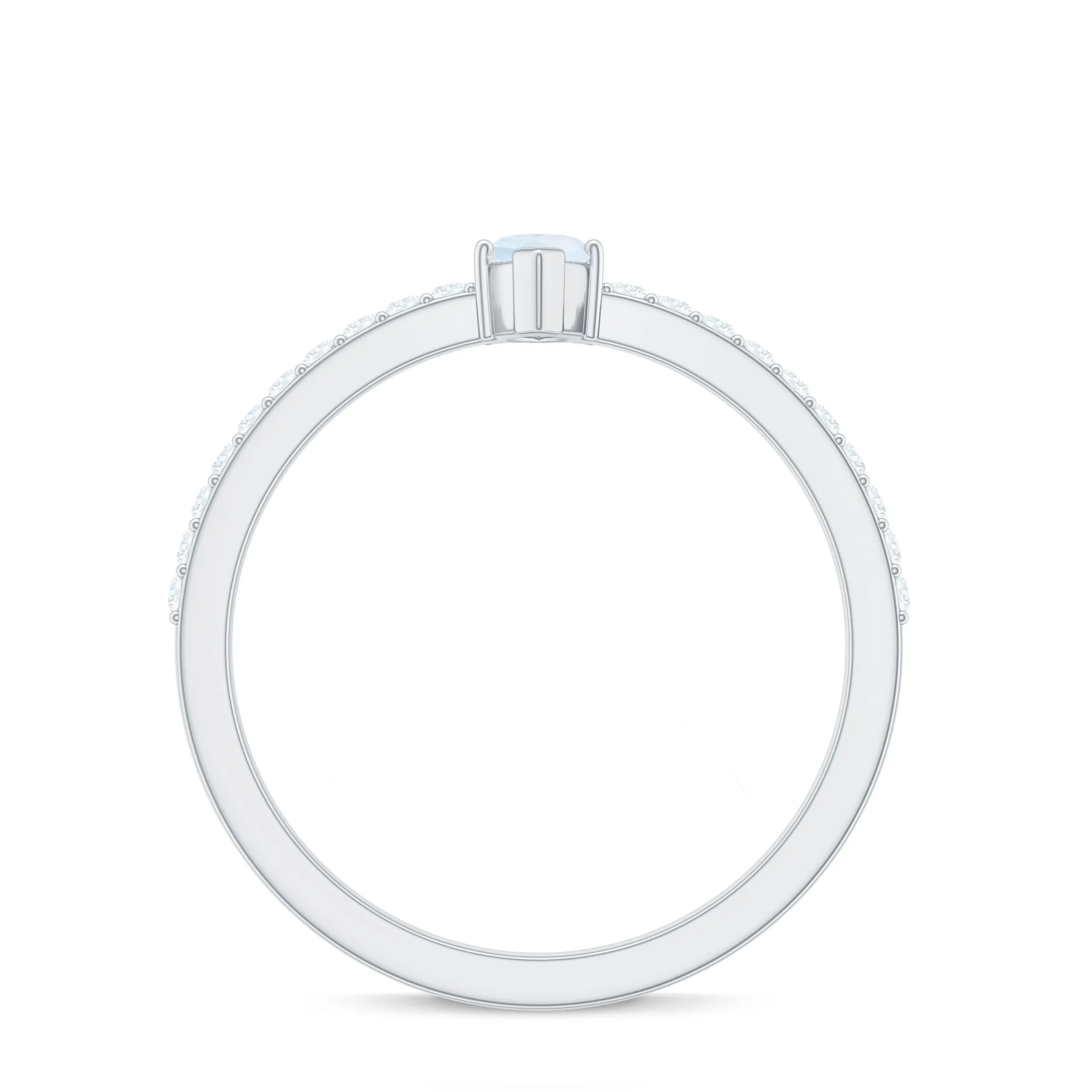 3/4 CT Minimal Marquise Cut Moonstone and Diamond Promise Ring