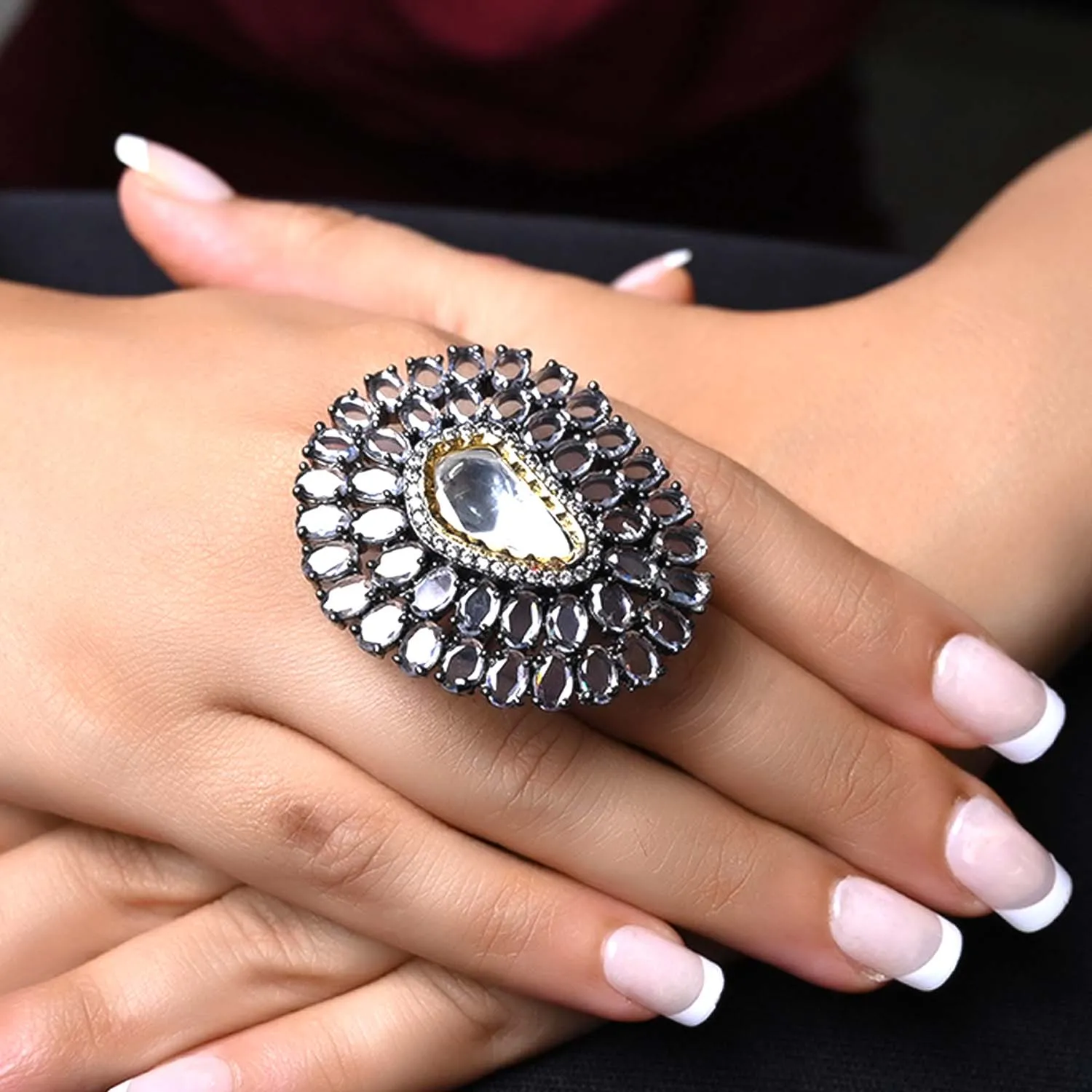 Ahalya Diamonds Victorian Polki Stud Ring