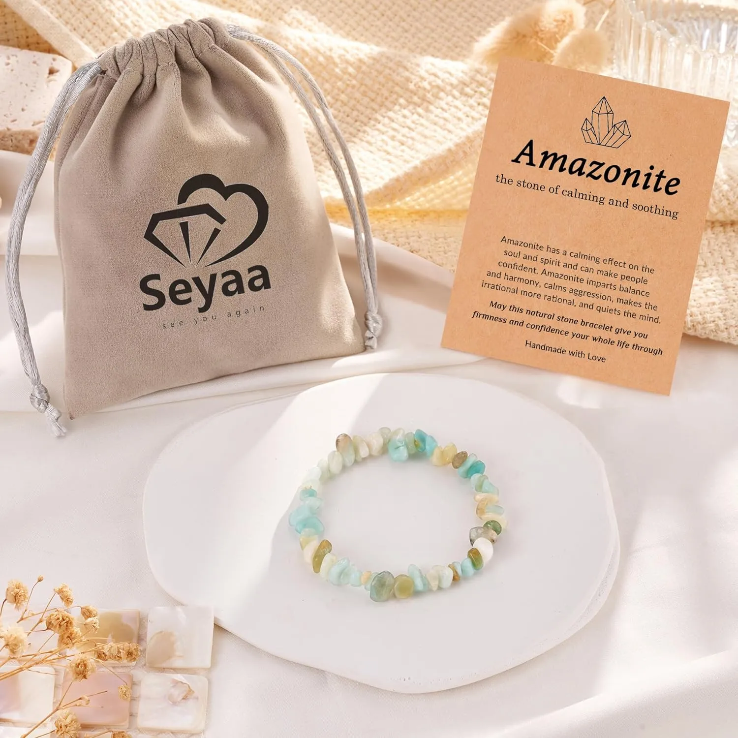 Amazonite Bracelet - Natural Stone Healing Crystal and Gemstone Protection Bracelet - Stress Anxiety Relief