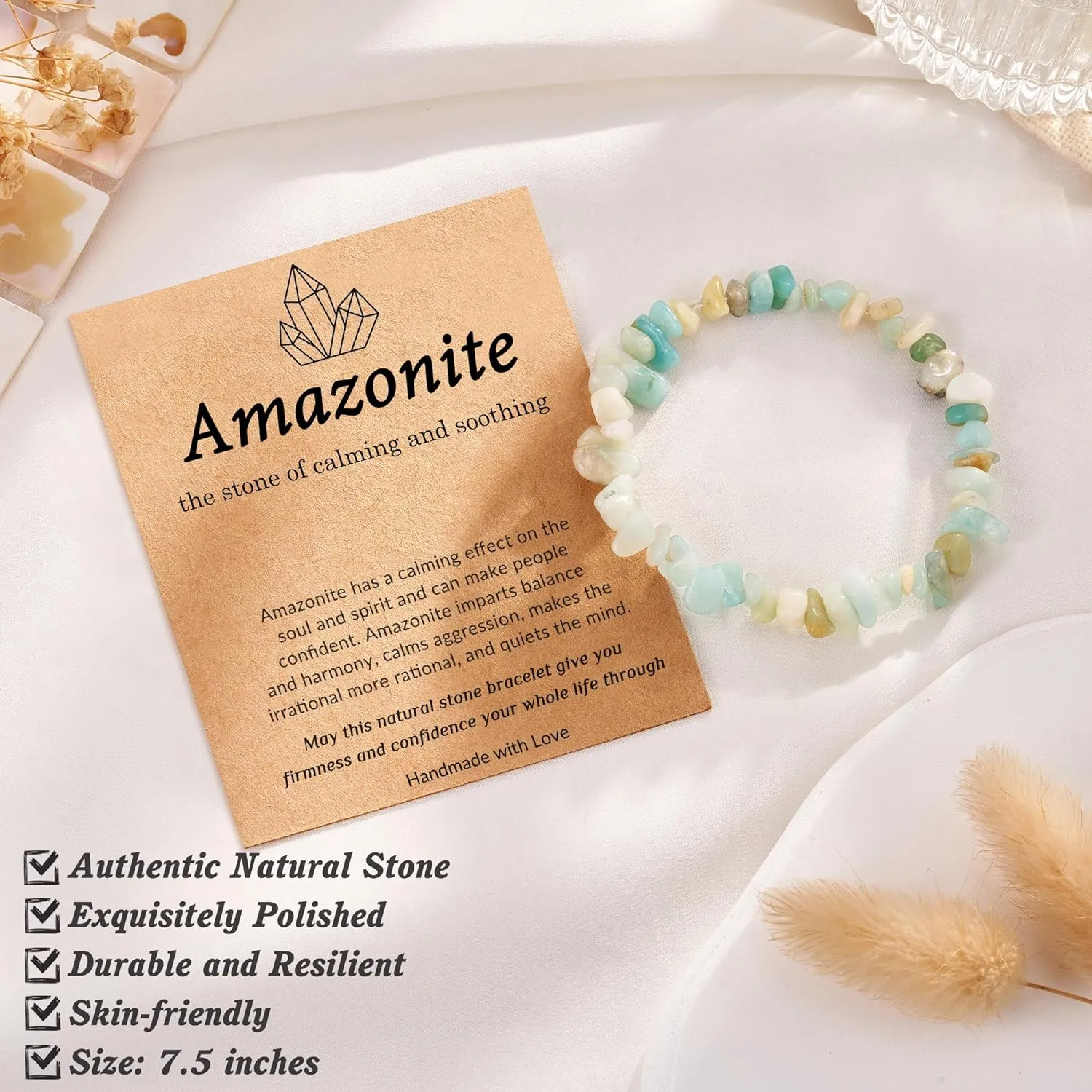 Amazonite Bracelet - Natural Stone Healing Crystal and Gemstone Protection Bracelet - Stress Anxiety Relief
