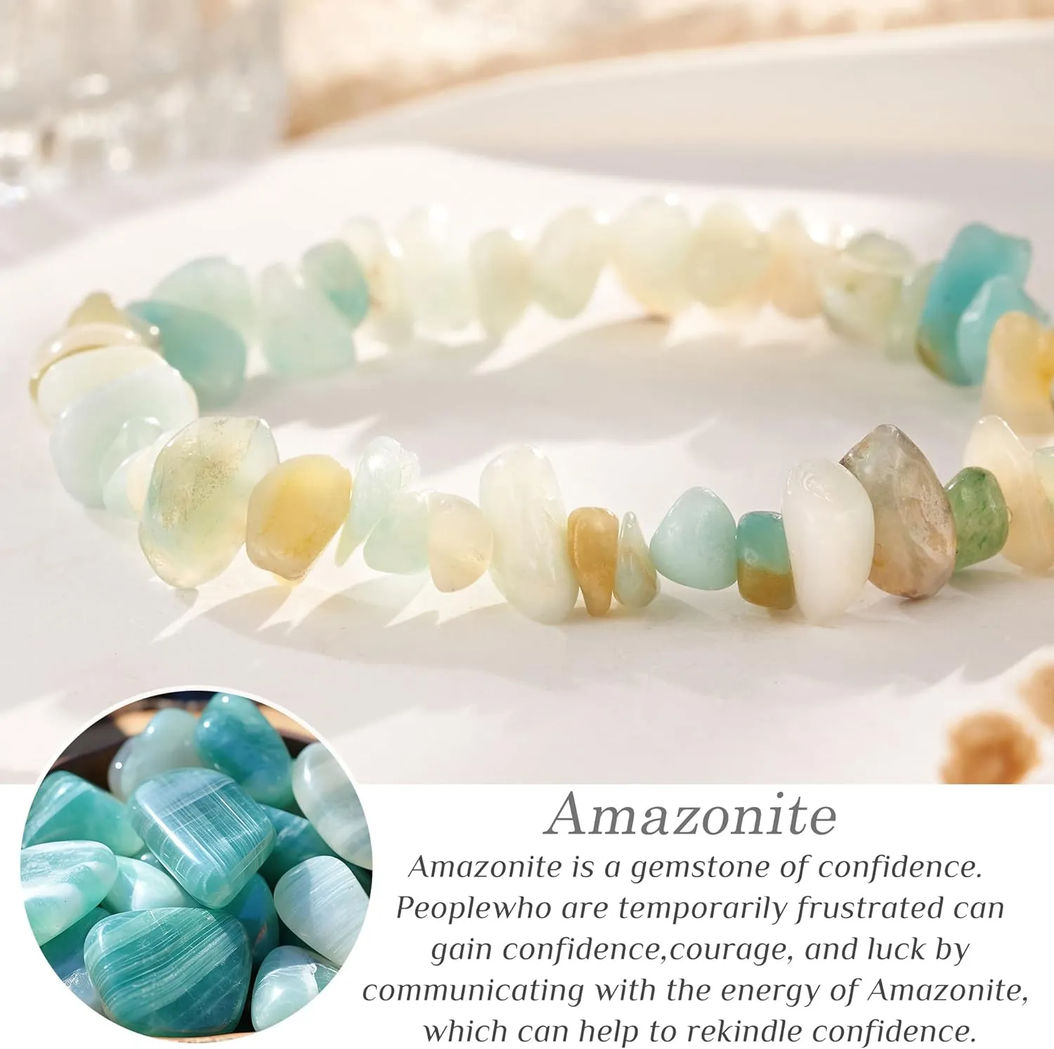 Amazonite Bracelet - Natural Stone Healing Crystal and Gemstone Protection Bracelet - Stress Anxiety Relief