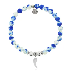 Angel Wing Cutout Charm with Blue and White Jade Charity Bracelet