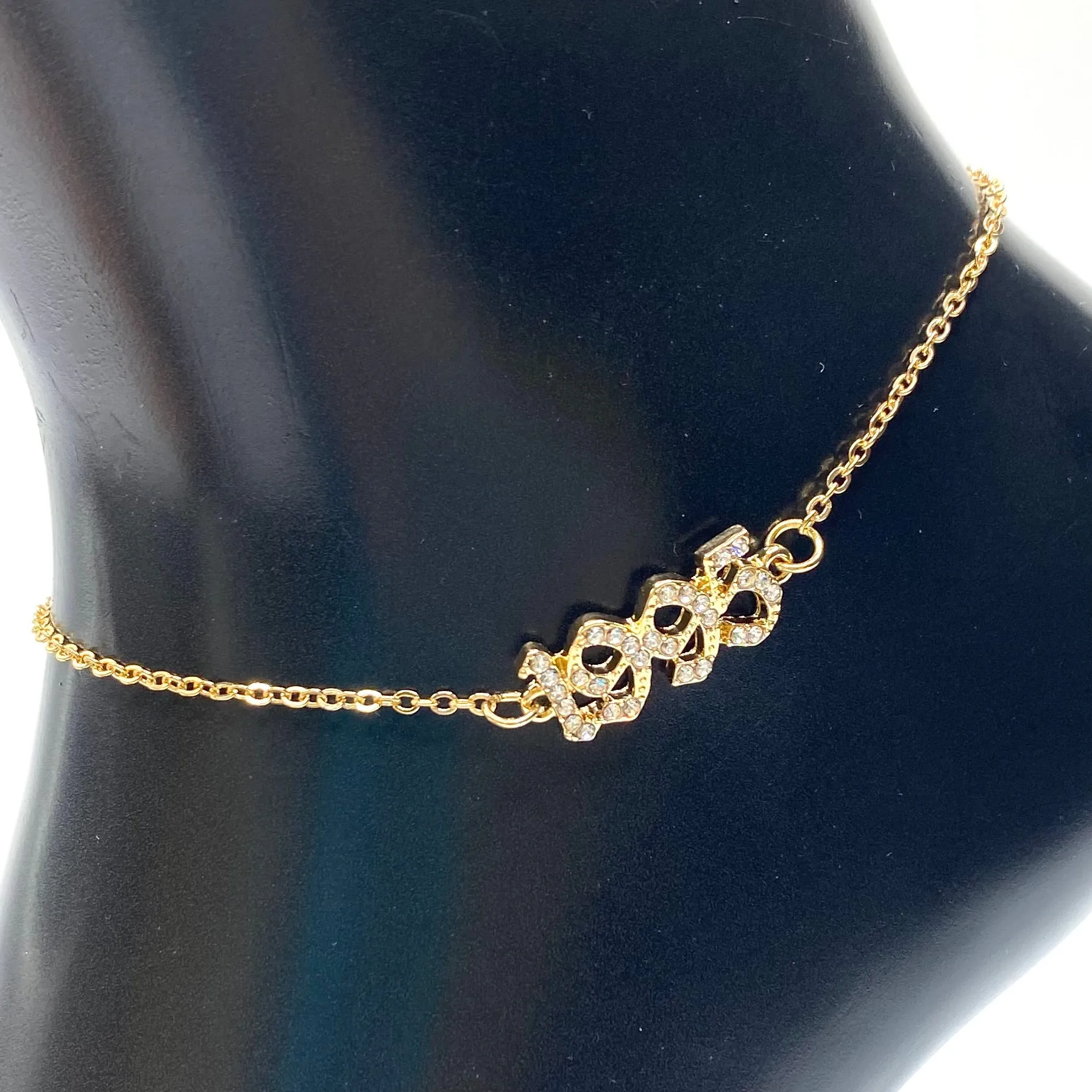 Anklet Metal Year Rhinestone Gold