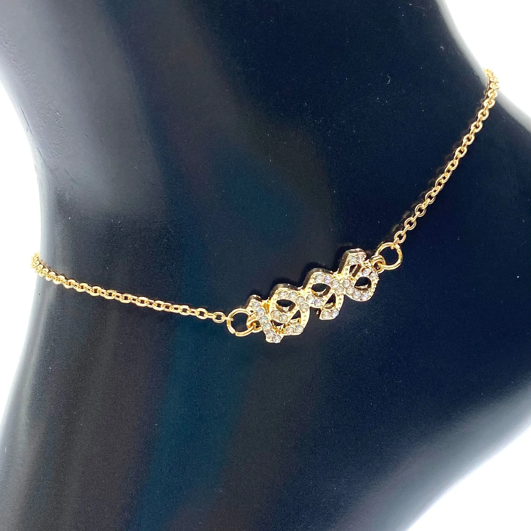 Anklet Metal Year Rhinestone Gold