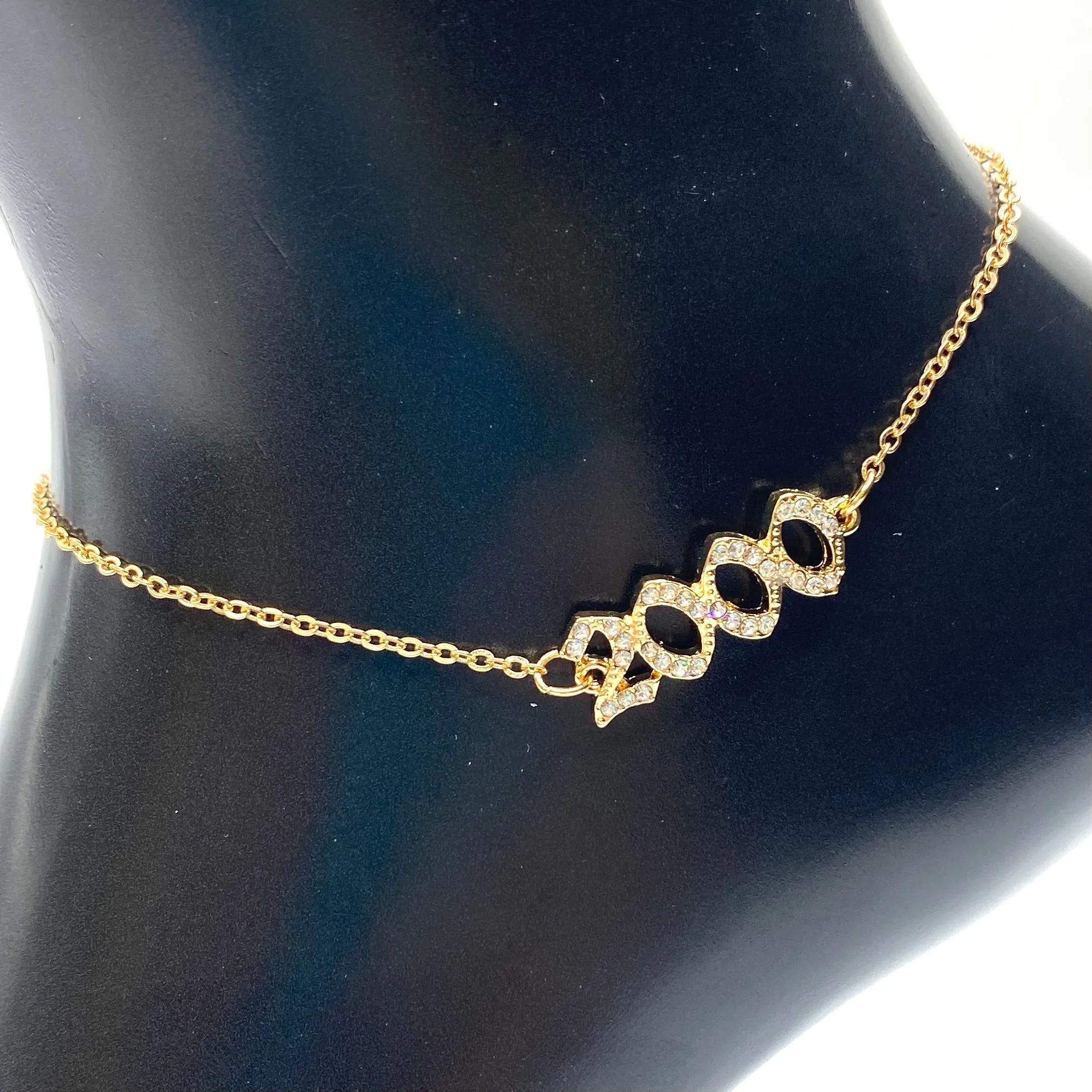 Anklet Metal Year Rhinestone Gold