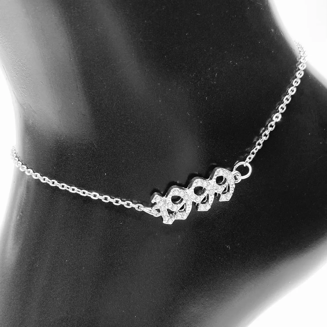 Anklet Metal Year Rhinestone Silver