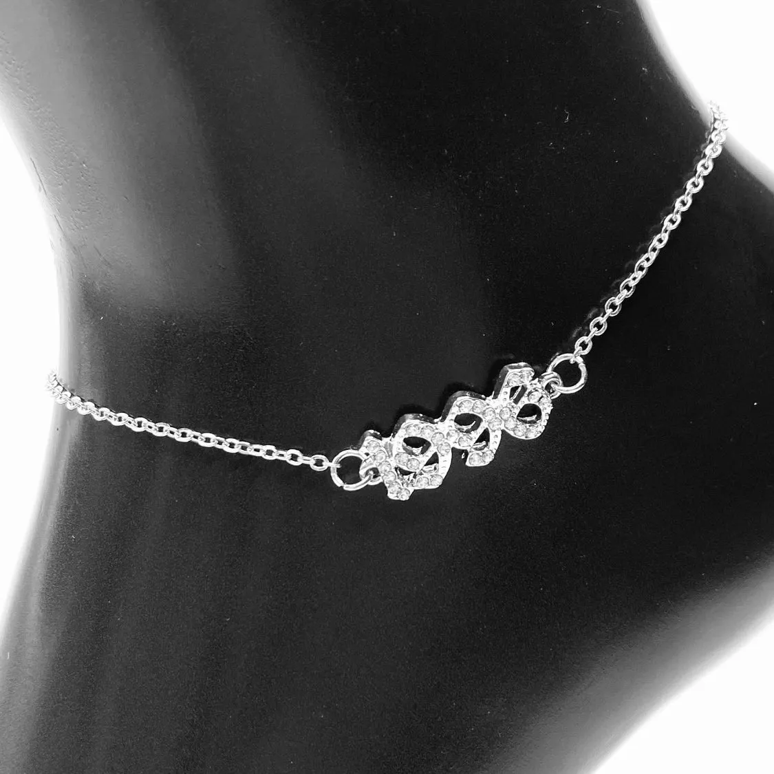 Anklet Metal Year Rhinestone Silver
