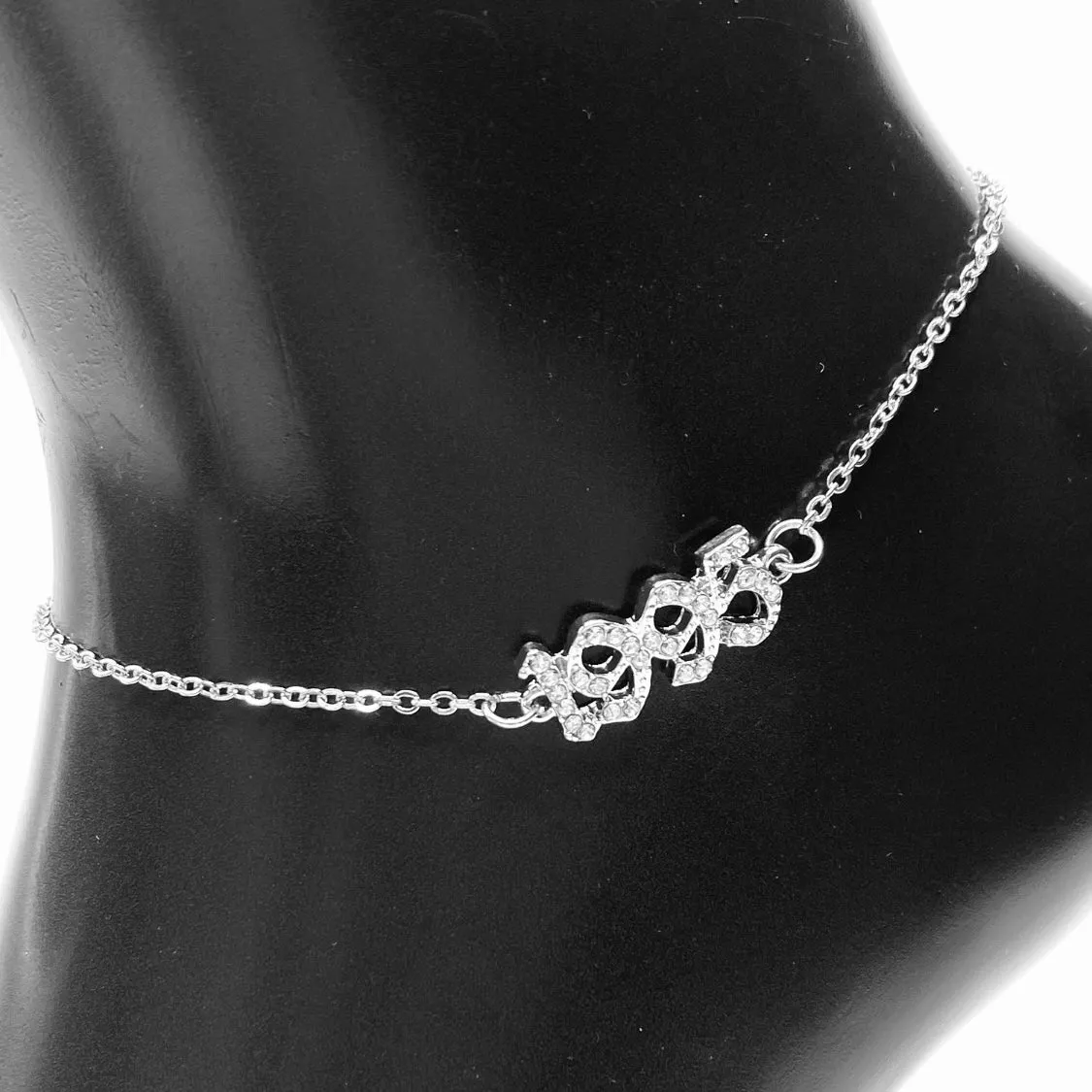 Anklet Metal Year Rhinestone Silver