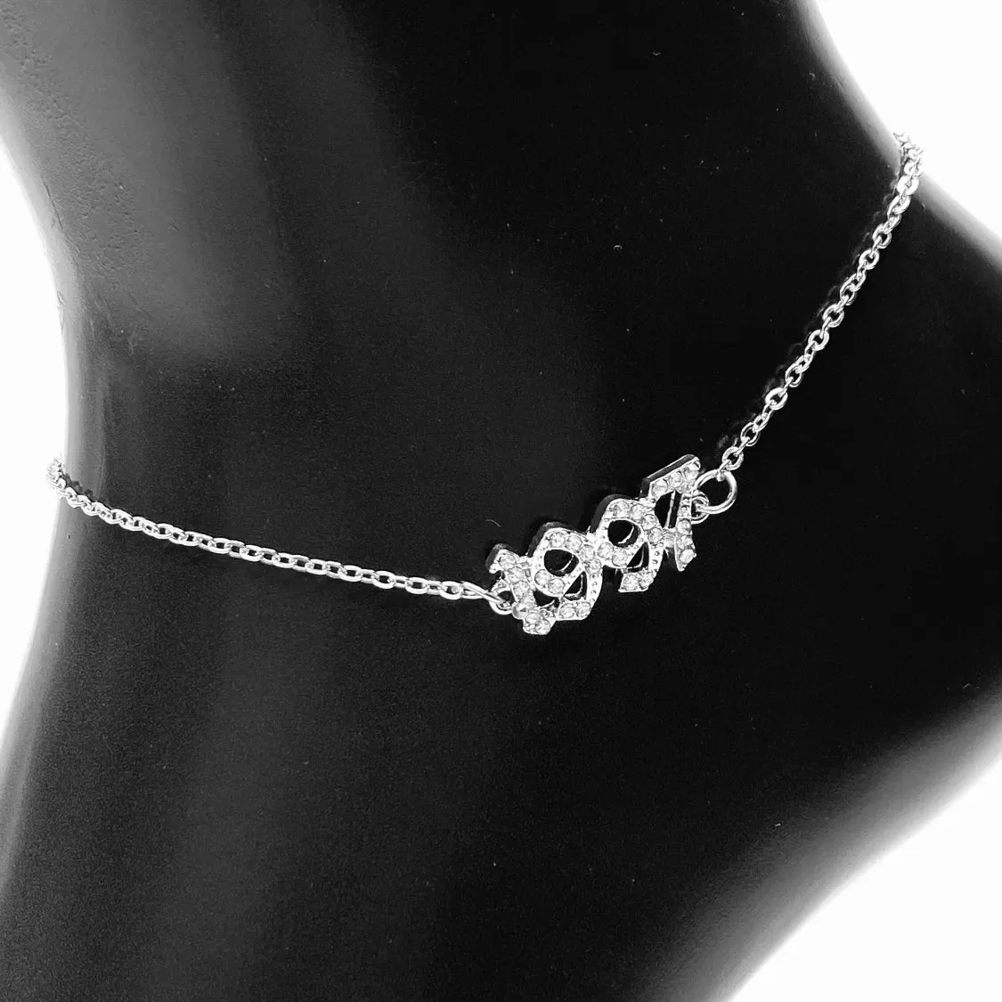 Anklet Metal Year Rhinestone Silver