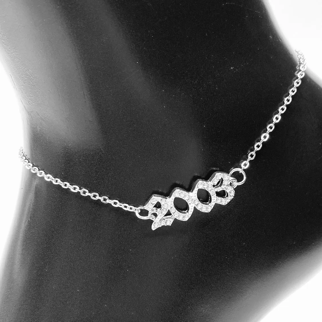 Anklet Metal Year Rhinestone Silver