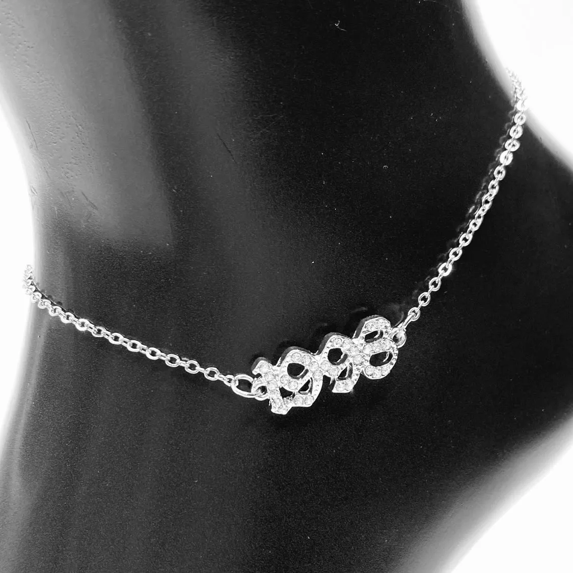 Anklet Metal Year Rhinestone Silver