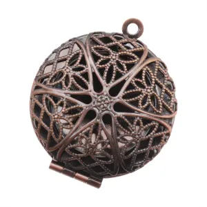 Antique Copper Filigree Window Locket Pendant 27mm (1 pcs)