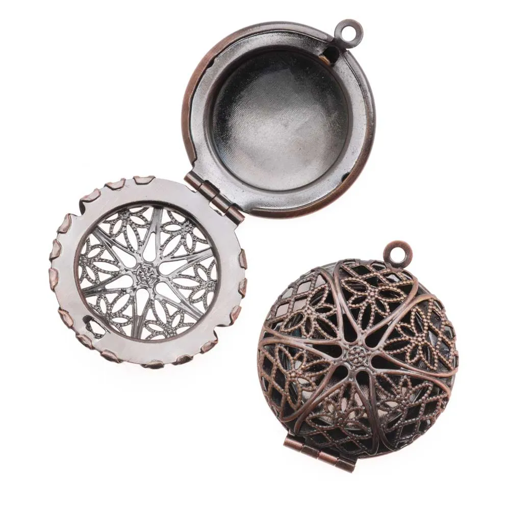 Antique Copper Filigree Window Locket Pendant 27mm (1 pcs)