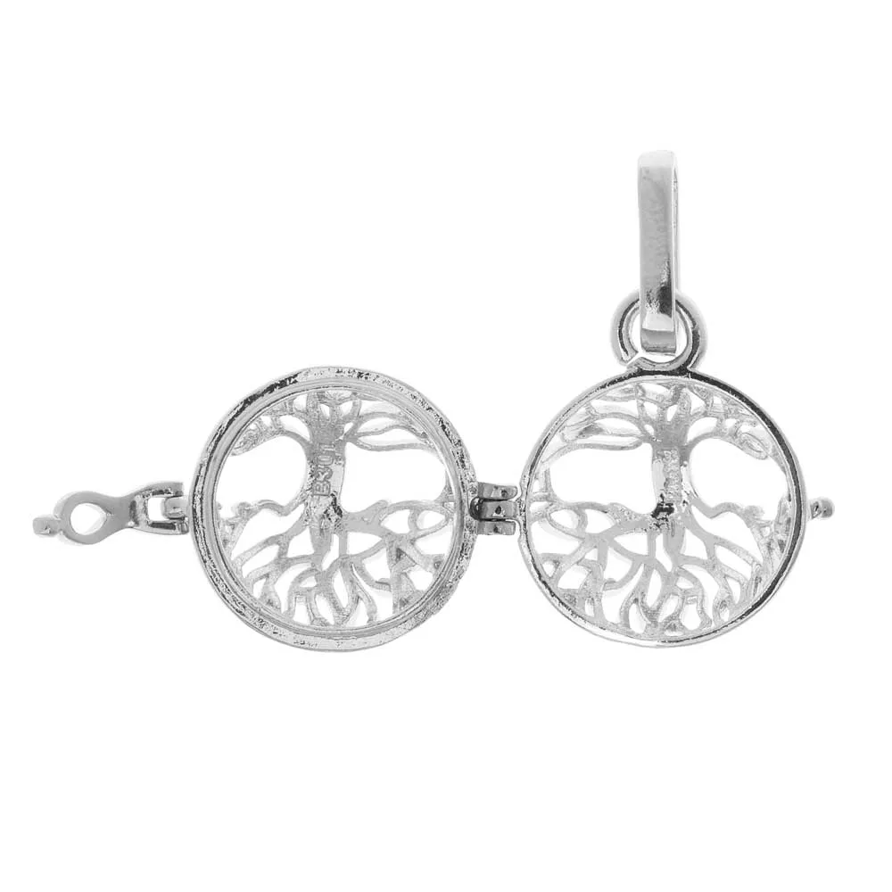 Aromatherapy Diffuser Locket Pendant, Tree of Life Round 15x19mm, 1 Pendant, Silver Tone