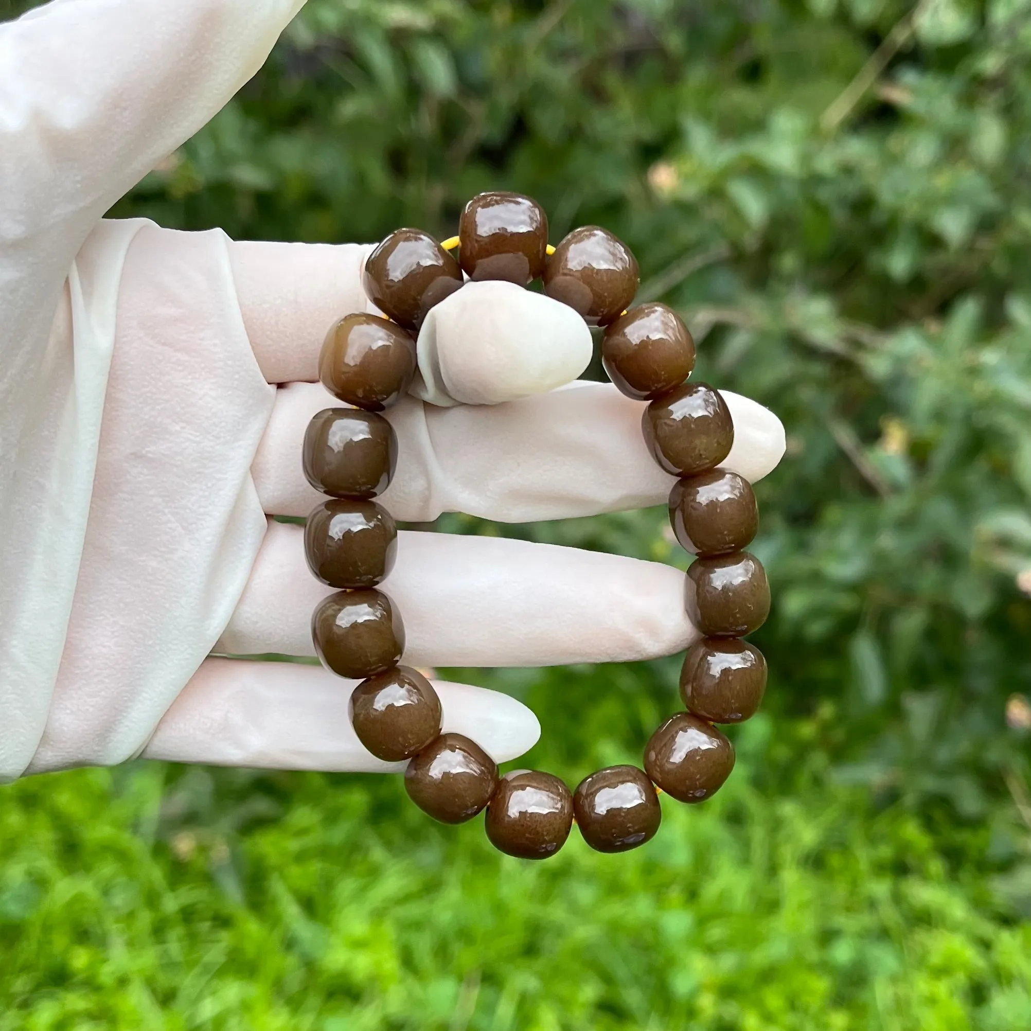 Certified high quality sugar brown genuine nephrite / Hetian Jade Bracelet - 11.5mm big size barrel beads