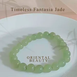 Certified light green nephrite / Hetian Jade Bracelet With 8mm beads 6 inches length