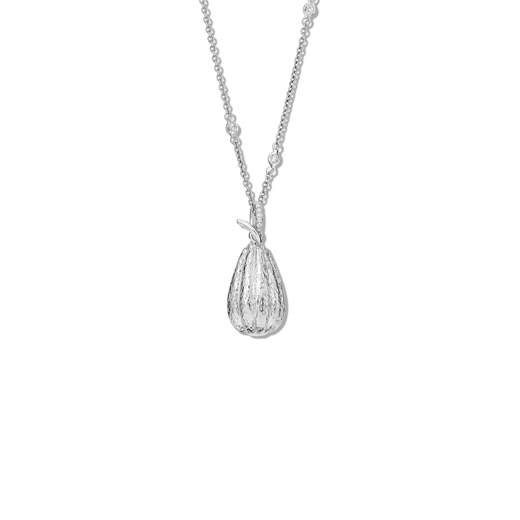 Cocoa Pod Medium Locket Pendant 18ct White Gold - Diamond & Sapphire