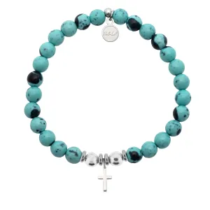 Cross Charm with Blue Zebra Jade Charity Bracelet