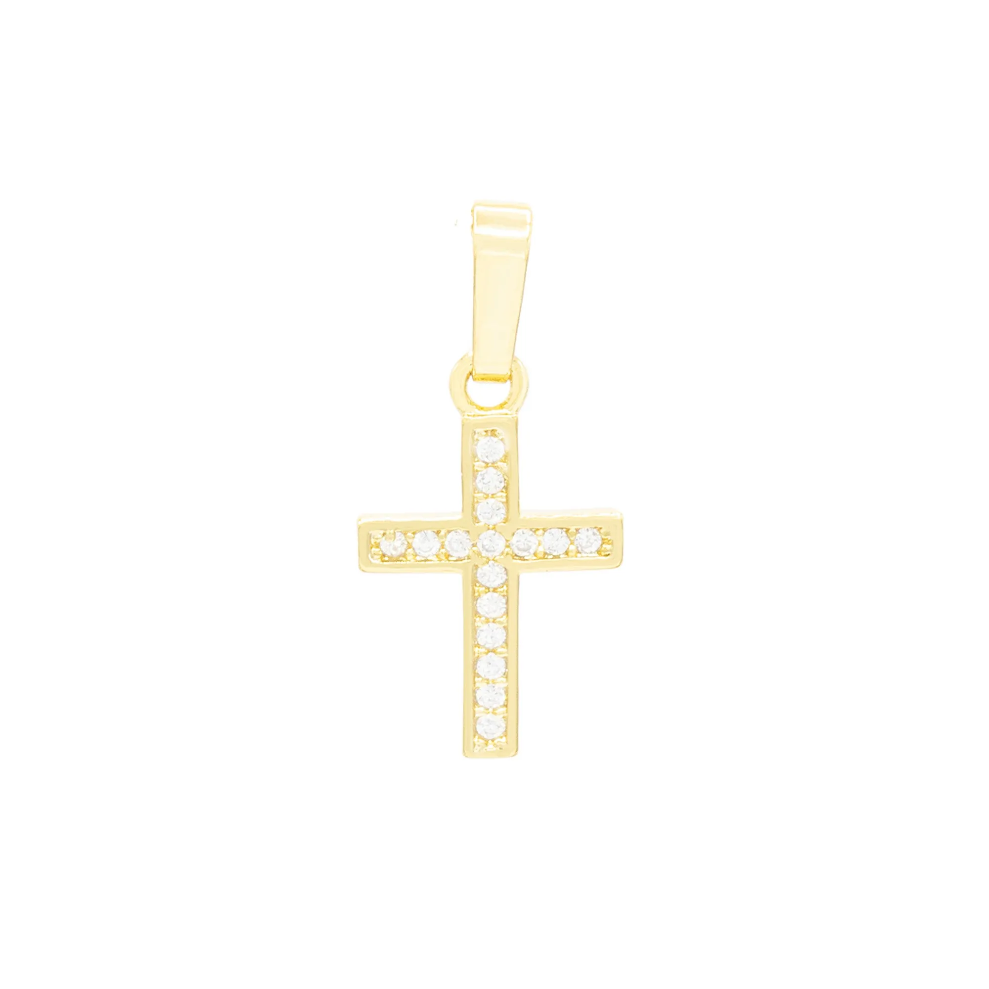 Cross Pendant 14K Gold Filled Cubic Zirconia Anklet 10" Set 2.5 mm Women Jewelry