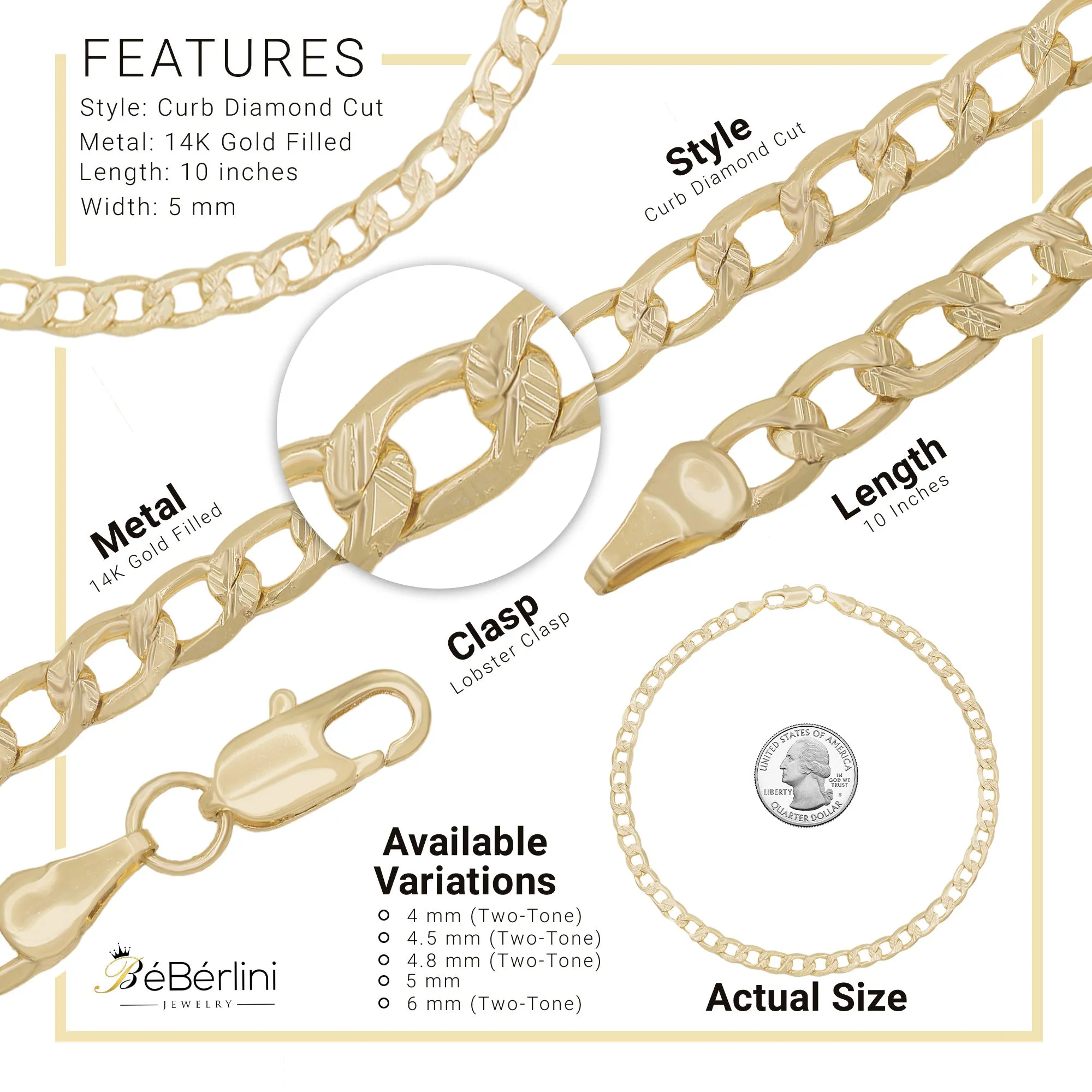 Cuban Link Anklet 14K Gold Filled Diamond Cut Jewelry Women 9.5''