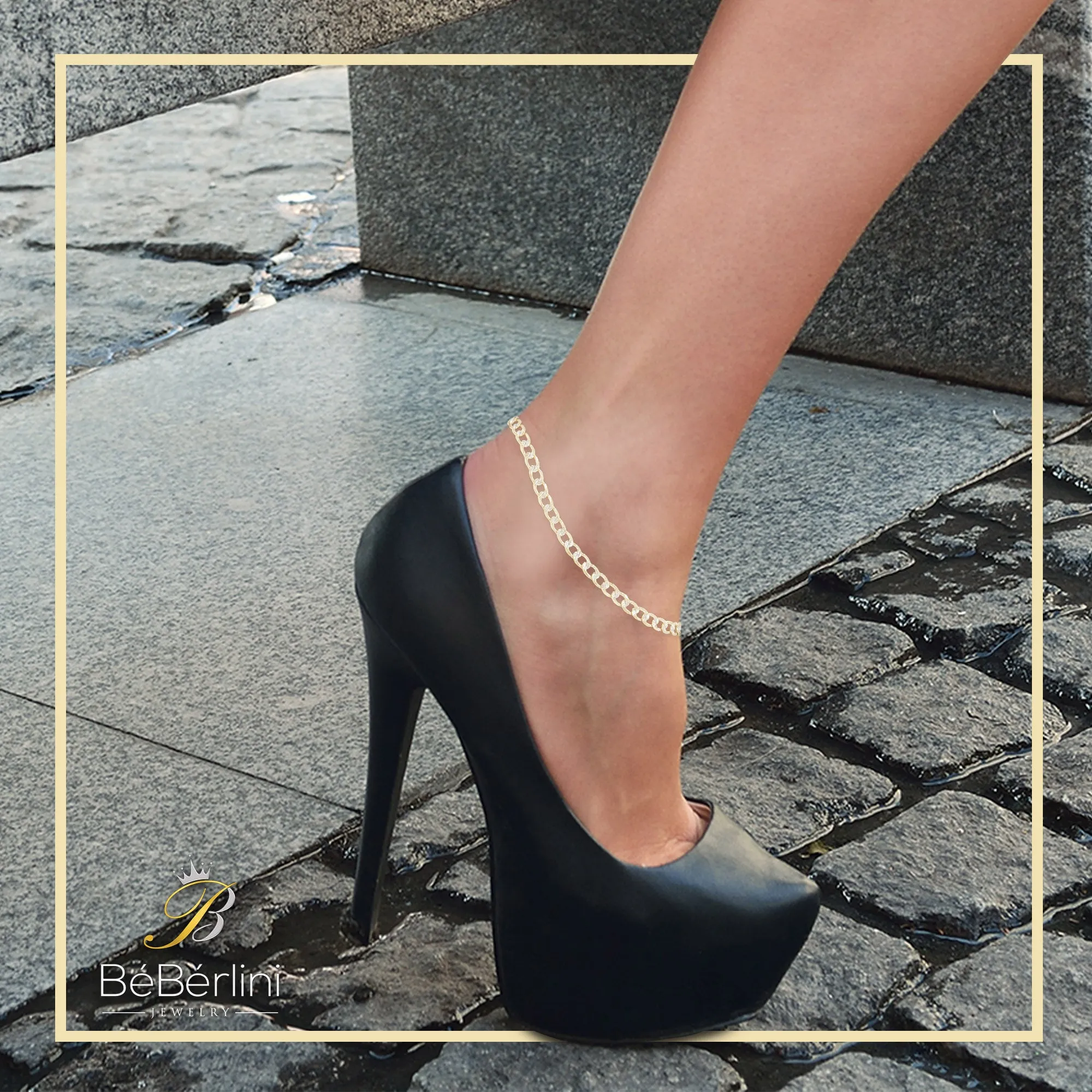Cuban Link Anklet 14K Gold Filled Diamond Cut Jewelry Women 9.5''