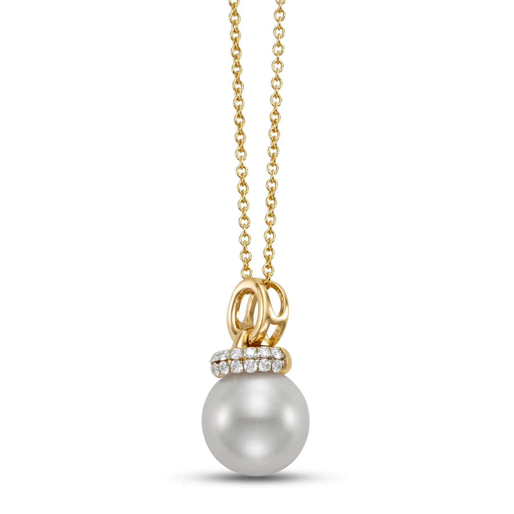 Freshwater Pearl & Pavé Diamond Pendant Necklace