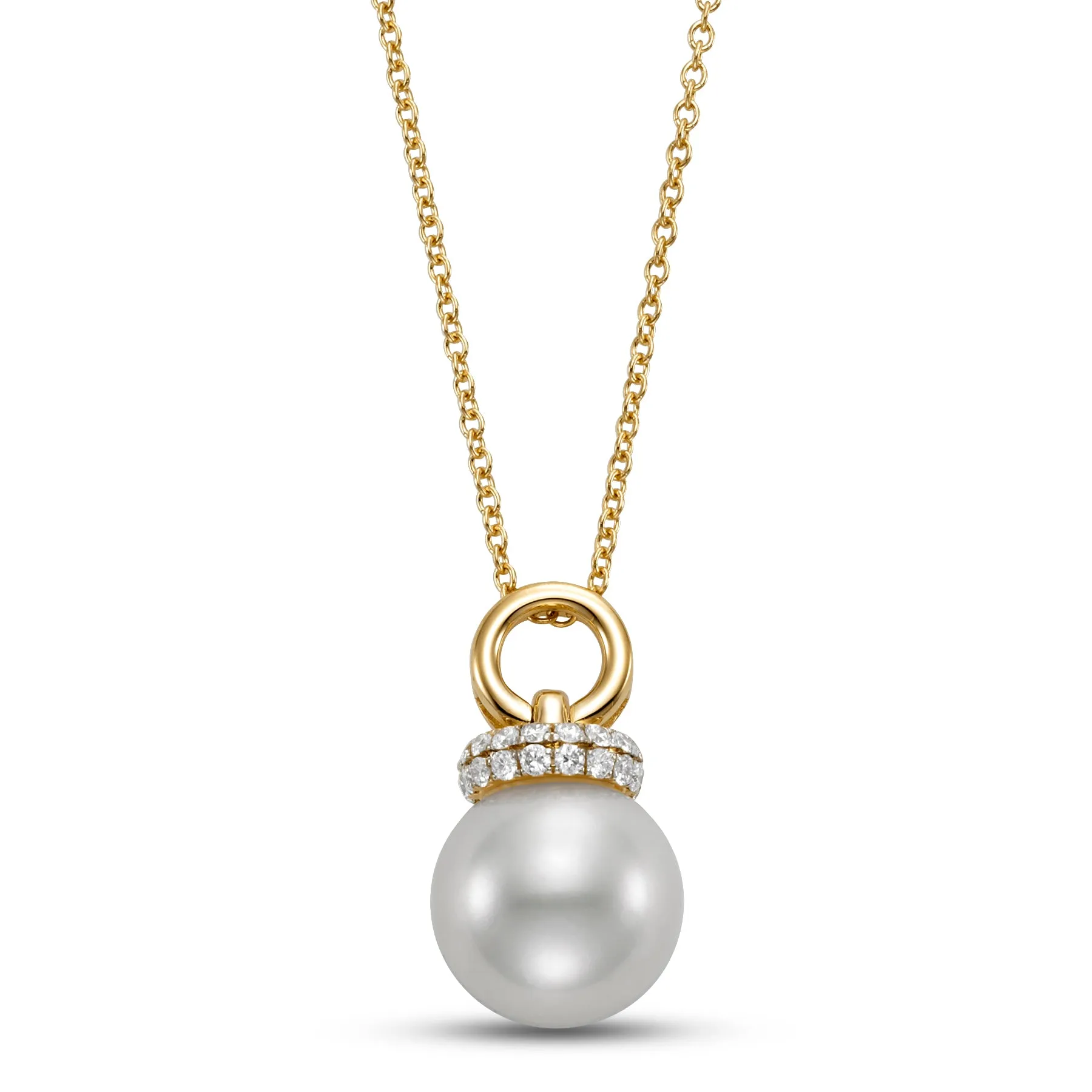 Freshwater Pearl & Pavé Diamond Pendant Necklace