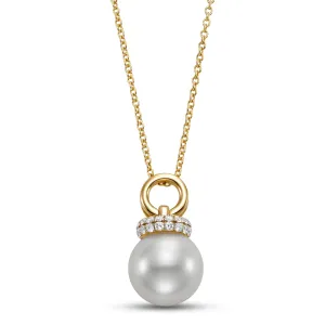 Freshwater Pearl & Pavé Diamond Pendant Necklace