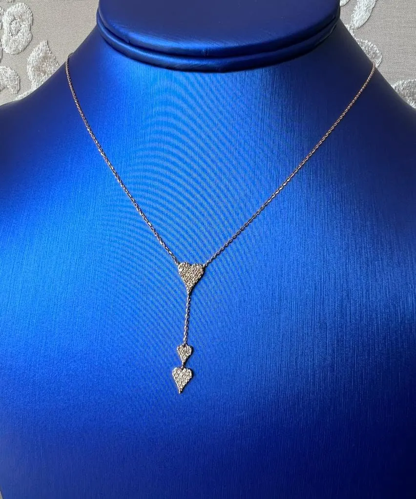 Gold Diamond Heart Necklace, 14k Tri-color Gold Adjustable Chain Necklace, 0.36 ctw Diamond Chain Necklace Set Chain 16" 18" 20"