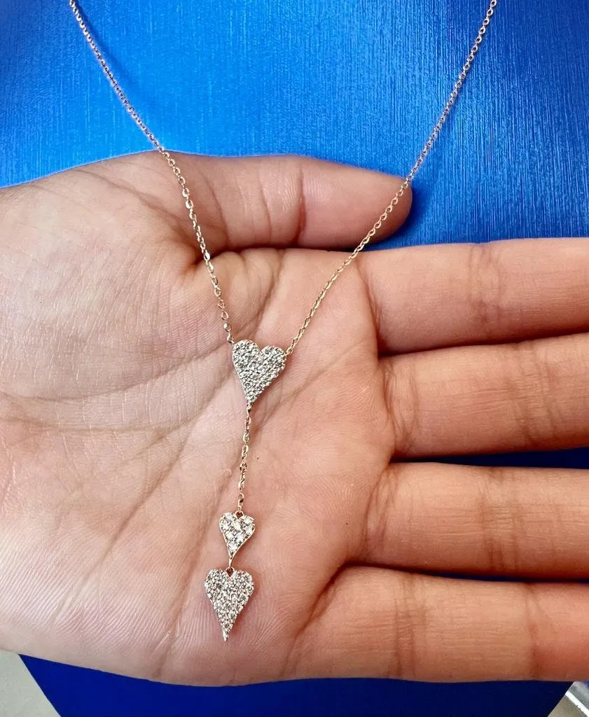 Gold Diamond Heart Necklace, 14k Tri-color Gold Adjustable Chain Necklace, 0.36 ctw Diamond Chain Necklace Set Chain 16" 18" 20"