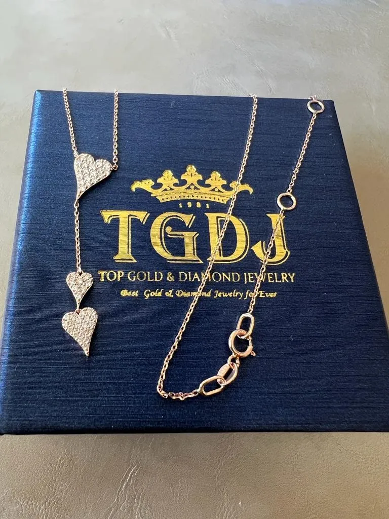 Gold Diamond Heart Necklace, 14k Tri-color Gold Adjustable Chain Necklace, 0.36 ctw Diamond Chain Necklace Set Chain 16" 18" 20"