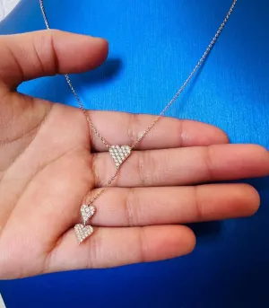 Gold Diamond Heart Necklace, 14k Tri-color Gold Adjustable Chain Necklace, 0.36 ctw Diamond Chain Necklace Set Chain 16" 18" 20"