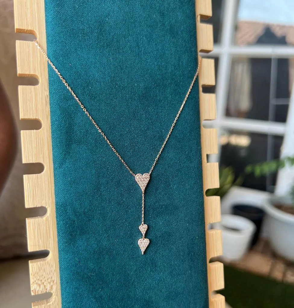 Gold Diamond Heart Necklace, 14k Tri-color Gold Adjustable Chain Necklace, 0.36 ctw Diamond Chain Necklace Set Chain 16" 18" 20"