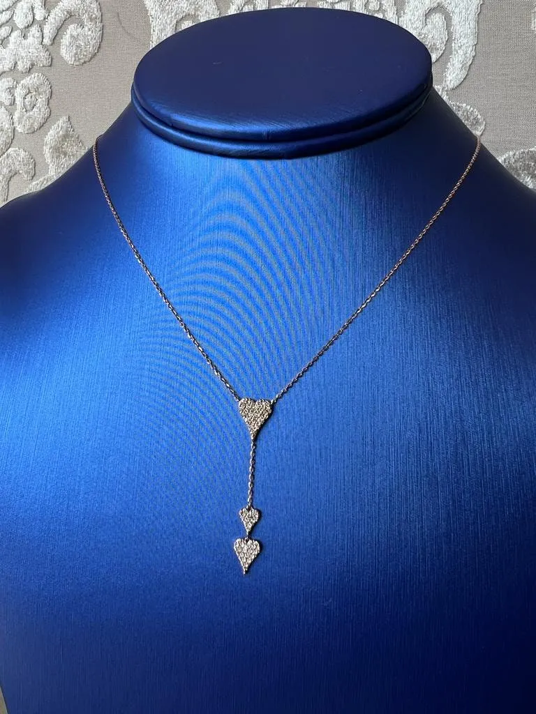 Gold Diamond Heart Necklace, 14k Tri-color Gold Adjustable Chain Necklace, 0.36 ctw Diamond Chain Necklace Set Chain 16" 18" 20"