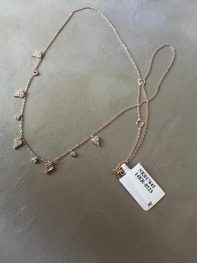 Gold Diamond Heart Necklace, 14k Tri-color Gold Adjustable Chain Necklace, .32 ct Diamond Necklace, Yellow Gold Cable Link Chain 16" 18" 20"