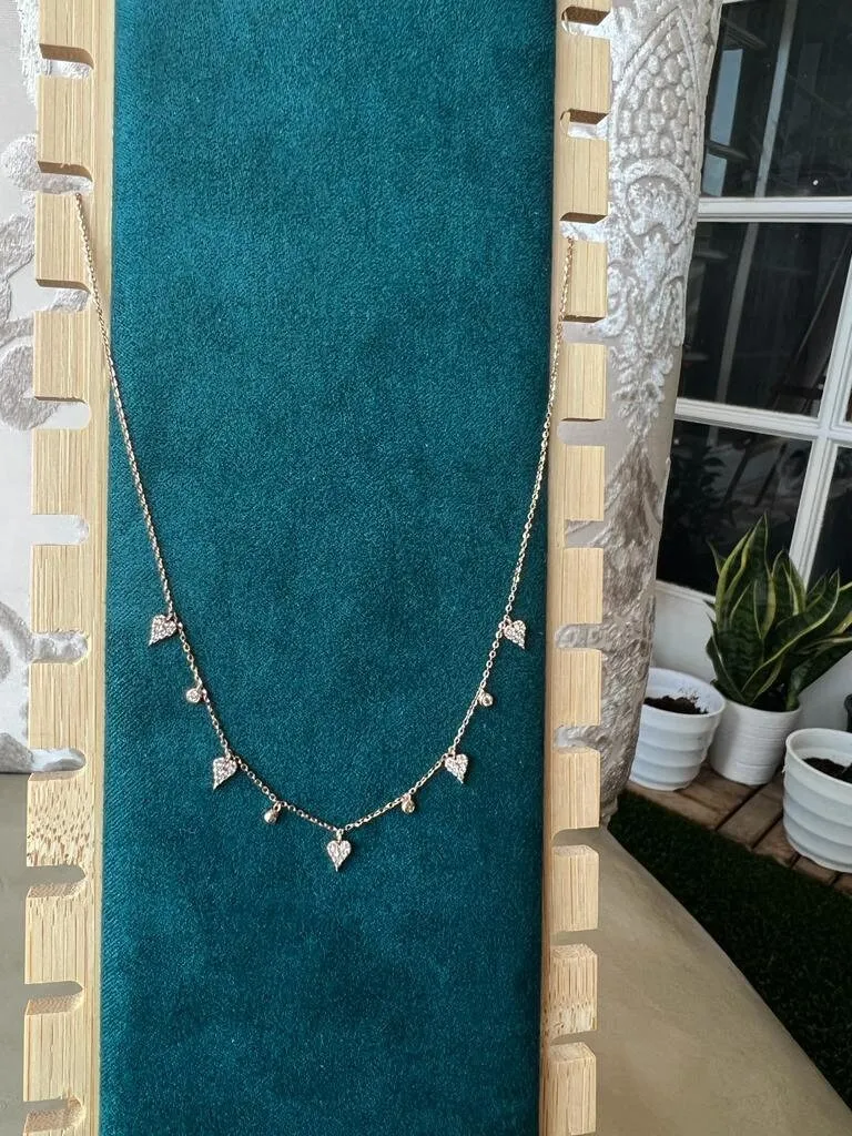Gold Diamond Heart Necklace, 14k Tri-color Gold Adjustable Chain Necklace, .32 ct Diamond Necklace, Yellow Gold Cable Link Chain 16" 18" 20"