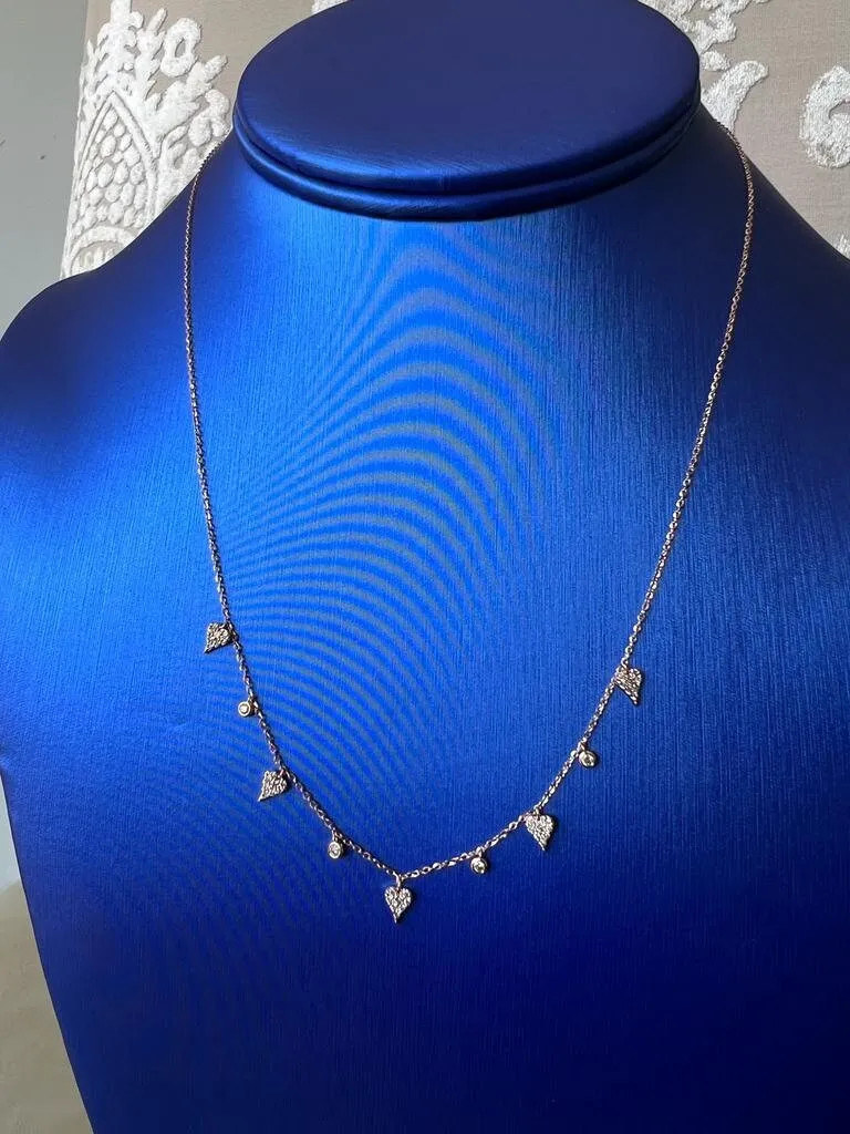 Gold Diamond Heart Necklace, 14k Tri-color Gold Adjustable Chain Necklace, .32 ct Diamond Necklace, Yellow Gold Cable Link Chain 16" 18" 20"