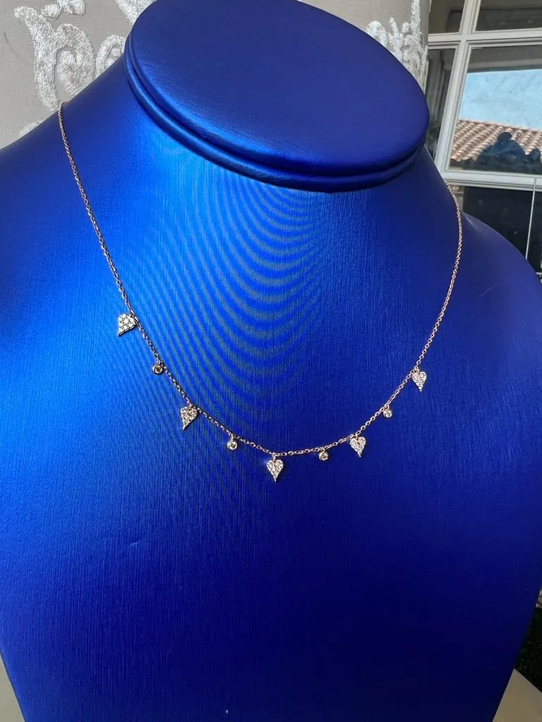 Gold Diamond Heart Necklace, 14k Tri-color Gold Adjustable Chain Necklace, .32 ct Diamond Necklace, Yellow Gold Cable Link Chain 16" 18" 20"
