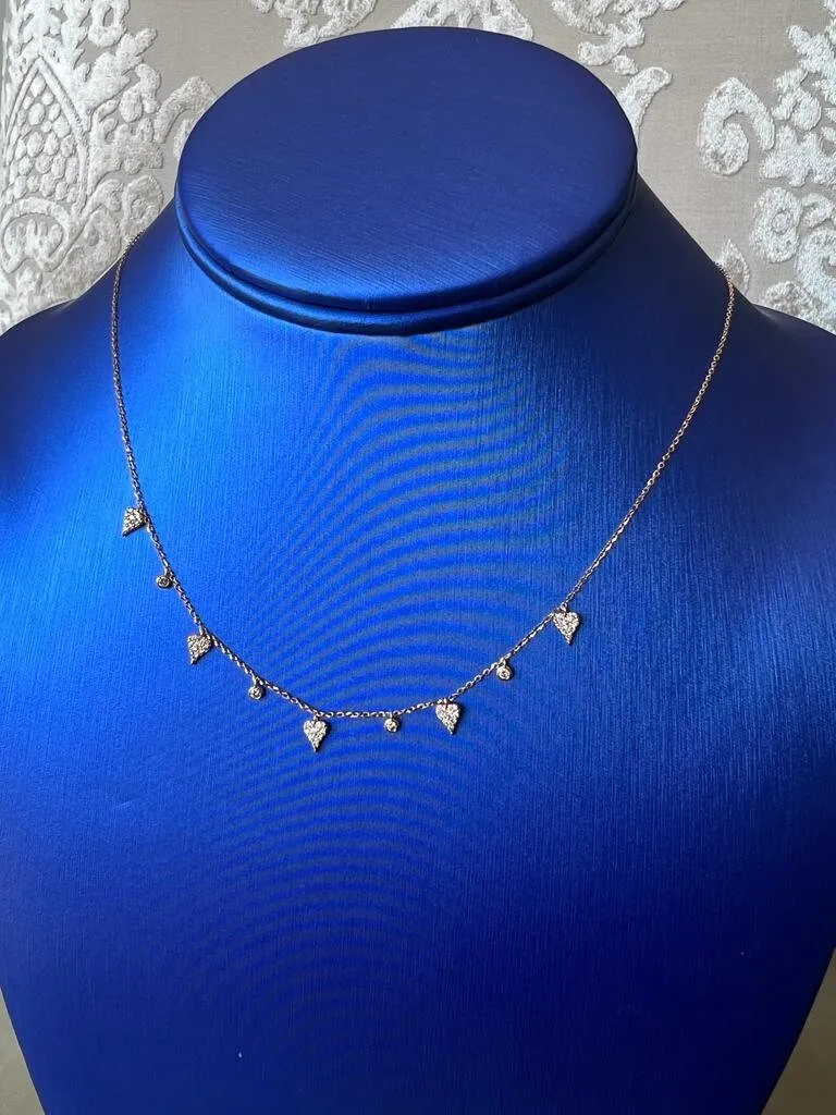 Gold Diamond Heart Necklace, 14k Tri-color Gold Adjustable Chain Necklace, .32 ct Diamond Necklace, Yellow Gold Cable Link Chain 16" 18" 20"