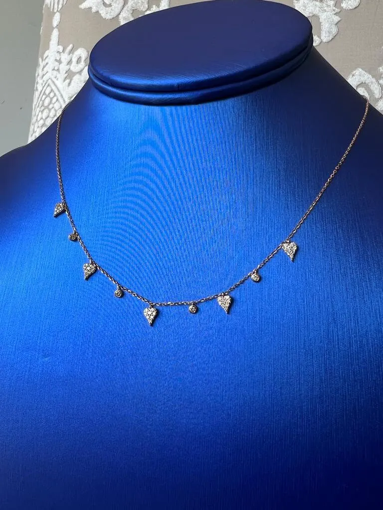 Gold Diamond Heart Necklace, 14k Tri-color Gold Adjustable Chain Necklace, .32 ct Diamond Necklace, Yellow Gold Cable Link Chain 16" 18" 20"