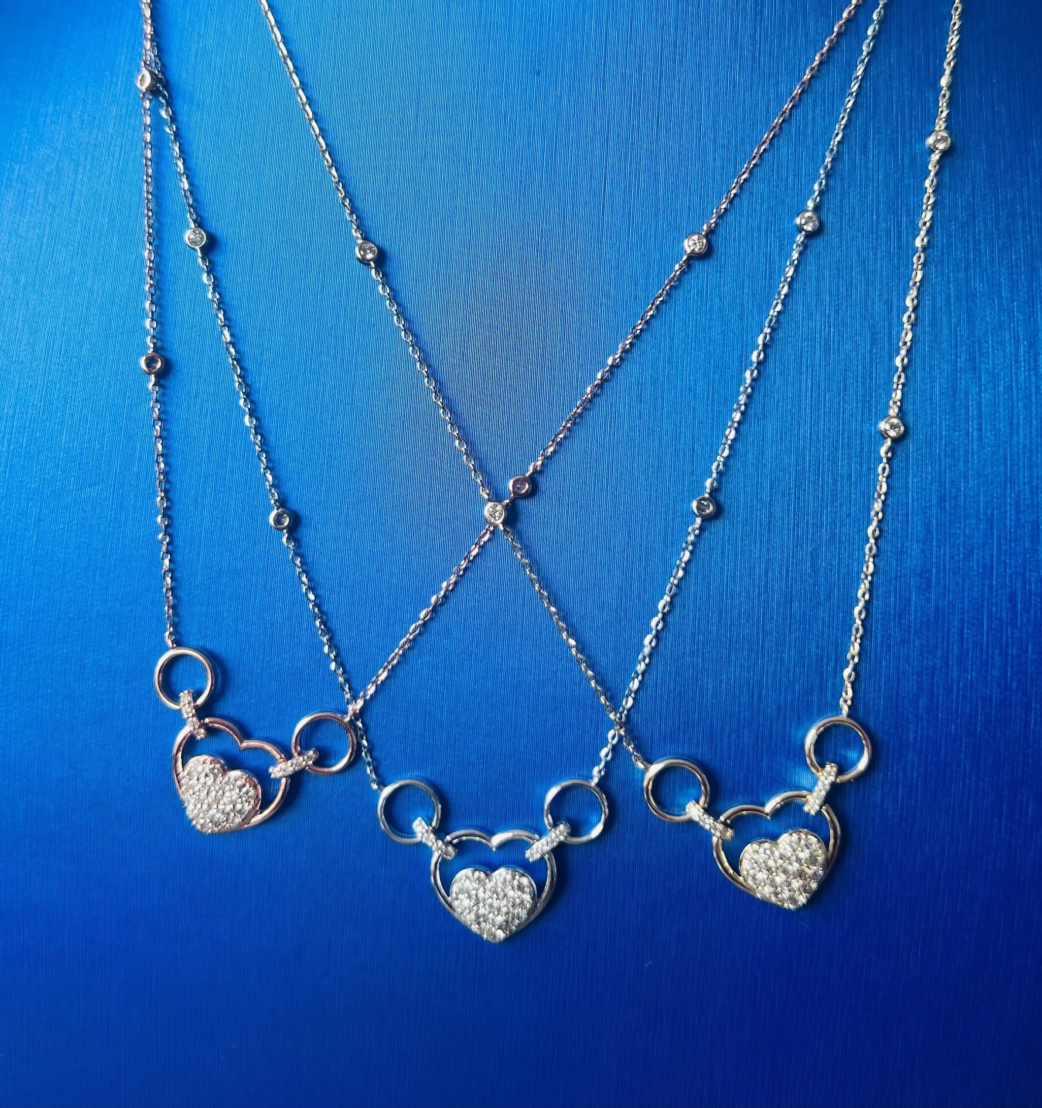 Gold Diamond Heart Necklace, 14k Tri-color Gold Adjustable Chain Necklace, .33 ct Diamond Necklace, Yellow Gold Cable Link Chain 16" 18" 20"