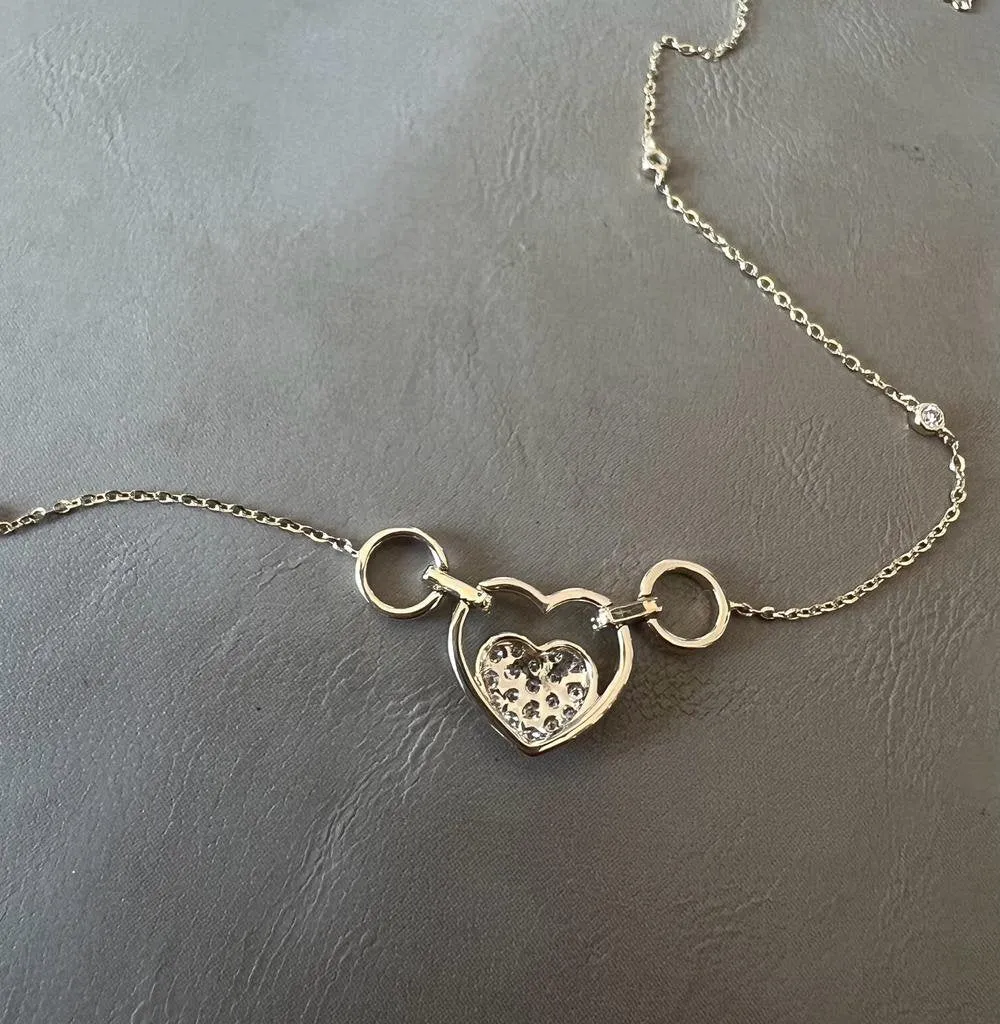 Gold Diamond Heart Necklace, 14k Tri-color Gold Adjustable Chain Necklace, .33 ct Diamond Necklace, Yellow Gold Cable Link Chain 16" 18" 20"