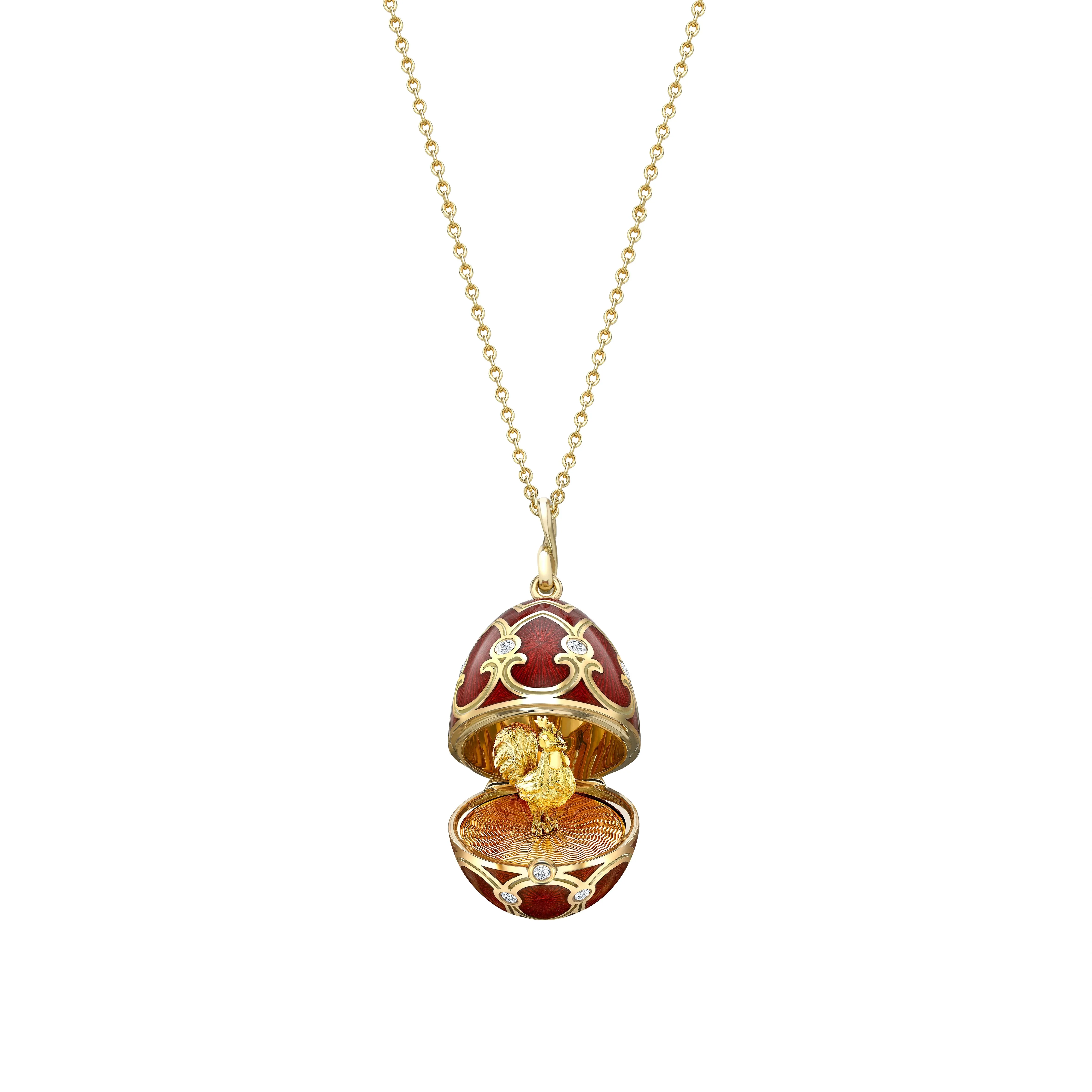 Guilloché Enamel Year of the Rooster Surprise Locket