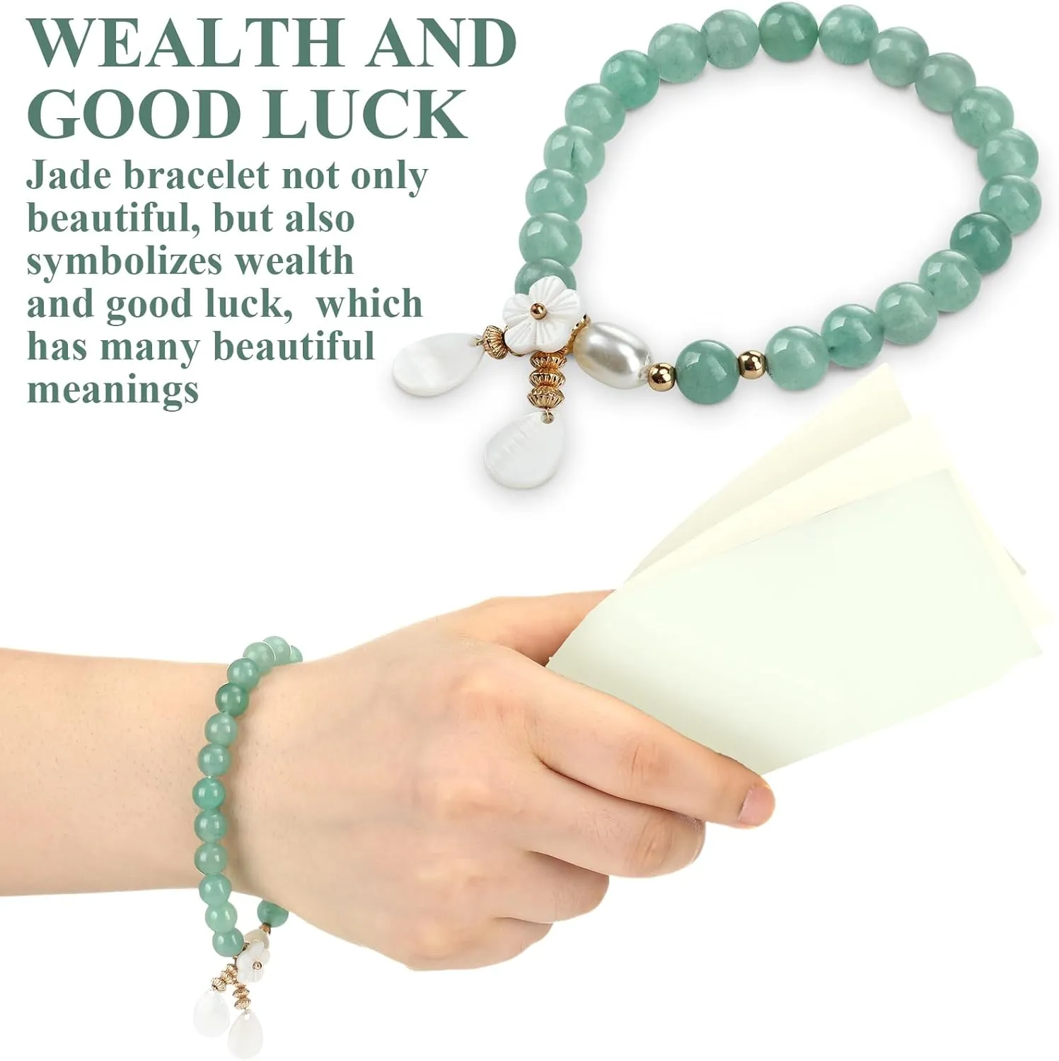 Jade Bracelet for Women Good Luck Floral Jade Beaded Stretch Bracelet Jewelry Gifts for wedding Valentine's Day gifts with Jewelry Box