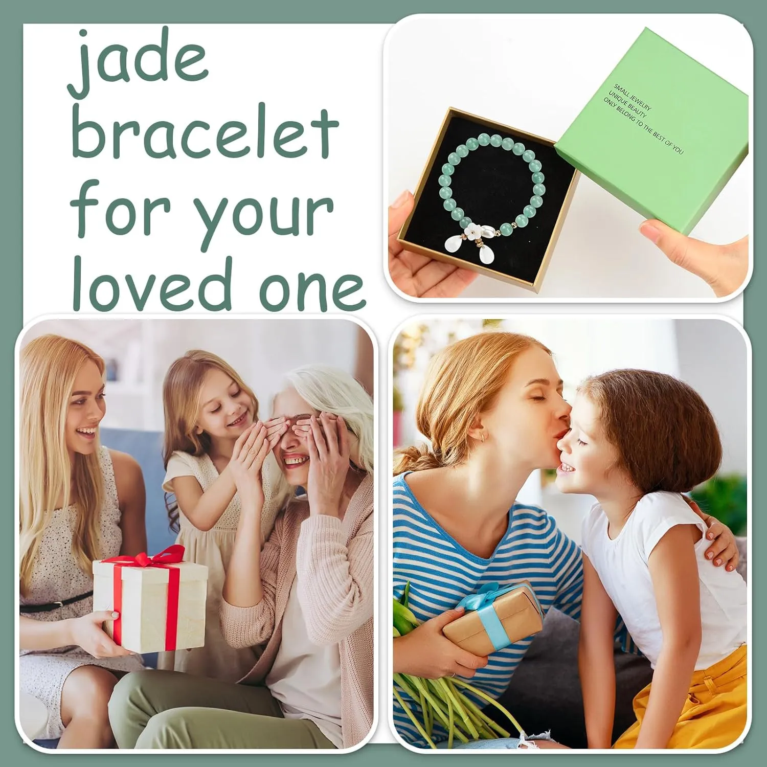 Jade Bracelet for Women Good Luck Floral Jade Beaded Stretch Bracelet Jewelry Gifts for wedding Valentine's Day gifts with Jewelry Box