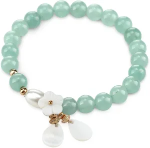 Jade Bracelet for Women Good Luck Floral Jade Beaded Stretch Bracelet Jewelry Gifts for wedding Valentine's Day gifts with Jewelry Box