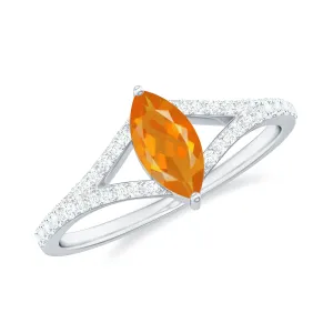 Marquise Fire Opal Split Shank Engagement Ring with Diamond