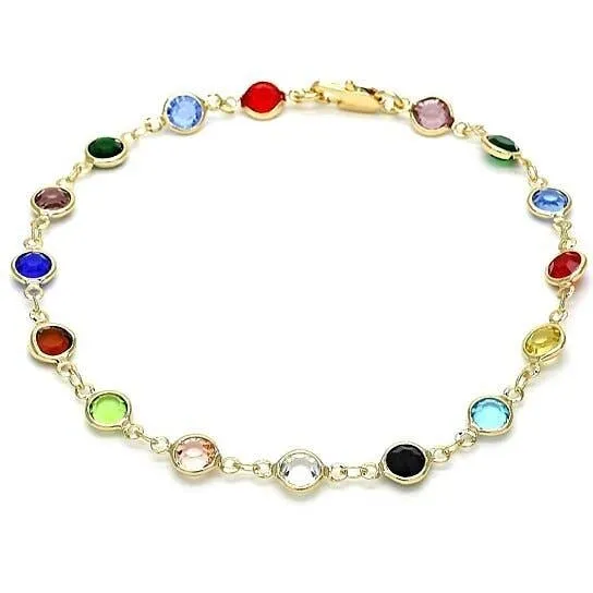 Multi Color Crystal Round Anklet